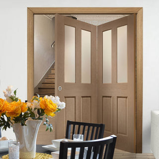 Image: Bespoke Thrufold Malton Oak Glazed Folding 2+0 Door - No Raised Mouldings - Prefinished