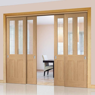 Image: Bespoke Thruslide Malton Oak Shaker 2L Glazed - 4 Sliding Doors and Frame Kit