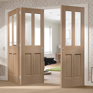 Image: Bespoke Thrufold Malton Oak Shaker 2P & 2L Glazed Folding 2+1 Door