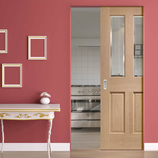 Image: Bespoke Malton Oak Glazed Single Frameless Pocket Door - No Raised Mouldings