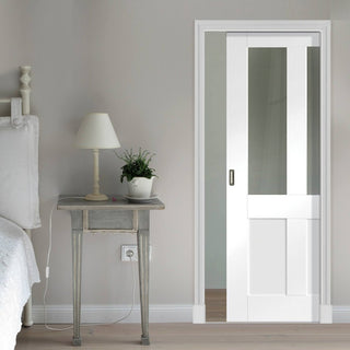 Image: Malton Shaker Single Evokit Pocket Door - Clear Glass - Primed