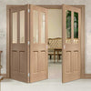 Three Folding Doors & Frame Kit - Malton Oak 2+1 - No Raised Mouldings - Bevelled Clear Glass - Prefinished