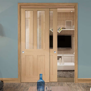 Image: Bespoke Thruslide Malton Oak Shaker 2L Glazed - 2 Sliding Doors and Frame Kit