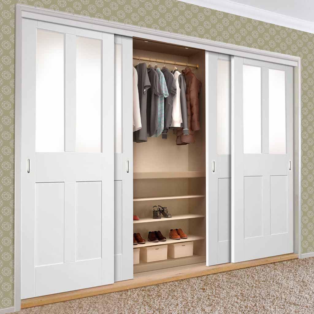 Bespoke Thruslide Malton Shaker Glazed 4 Door Wardrobe and Frame Kit - White Primed