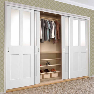 Image: Bespoke Thruslide Malton Shaker Glazed 4 Door Wardrobe and Frame Kit - White Primed