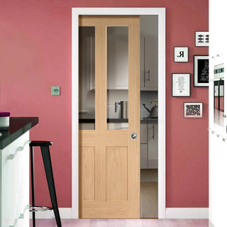 Image: Bespoke Malton Oak Shaker 2P & 2L Glazed Single Pocket Door