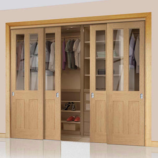 Image: Bespoke Thruslide Malton Oak Shaker 2L Glazed 4 Door Wardrobe and Frame Kit