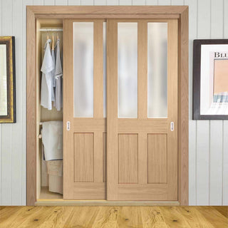Image: Bespoke Thruslide Malton Oak Shaker 2L Glazed 2 Door Wardrobe and Frame Kit