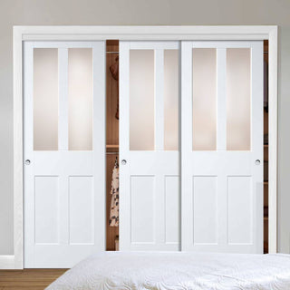 Image: Bespoke Thruslide Malton Shaker Glazed 3 Door Wardrobe and Frame Kit - White Primed