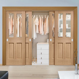 Image: Bespoke Thruslide Malton Oak Glazed 4 Door Wardrobe and Frame Kit