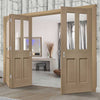 Three Folding Doors & Frame Kit - Malton Oak 2+1 - Bevelled Clear Glass - No Raised Mouldings - Unfinished