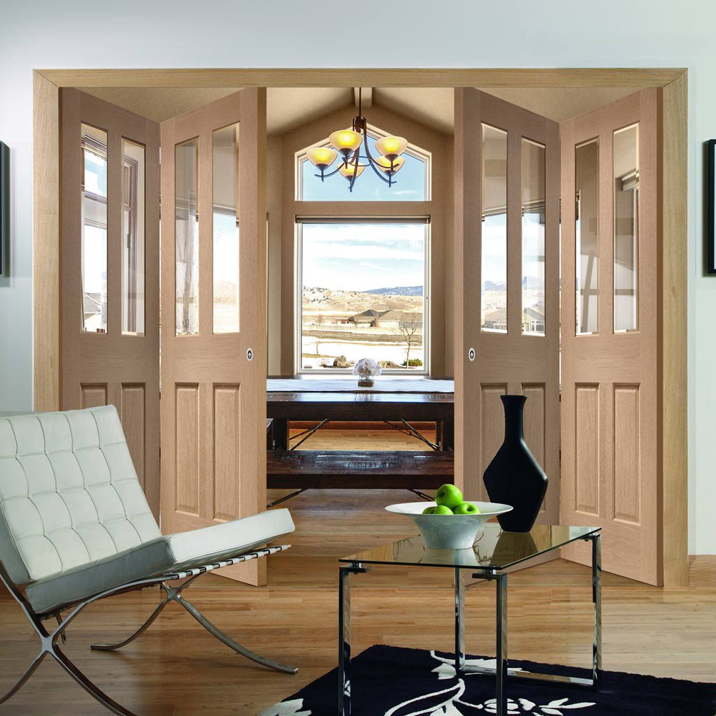Bespoke Thrufold Malton Oak Glazed Folding 2+2 Door - No Raised Mouldings