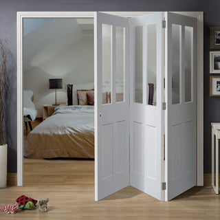 Image: Three Folding Doors & Frame Kit - Malton Shaker 3+0 - Clear Glass - White Primed