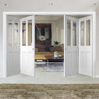 Image: Four Folding Doors & Frame Kit - Malton Shaker 2+2 - Clear Glass - White Primed