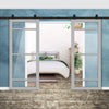 Top Mounted Black Sliding Track & Solid Wood Double Doors - Eco-Urban® Malvan 4 Pane Doors DD6414G Clear Glass - Mist Grey Premium Primed