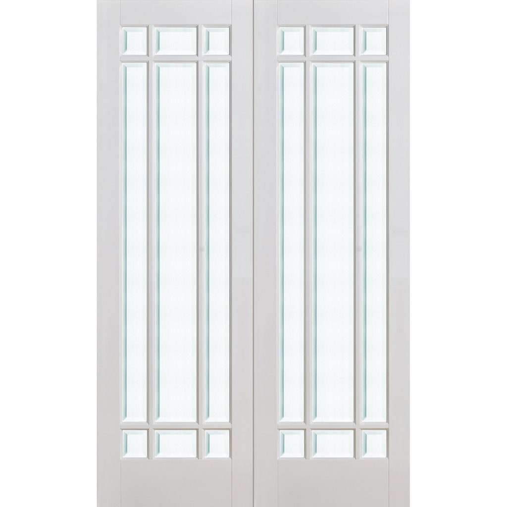 Manhattan Door Pair - Bevelled Clear Glass - White Primed