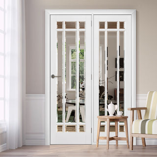 Image: ThruEasi Room Divider - Manhattan Bevelled Clear Glass White Primed Door with Single Side