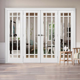 Image: ThruEasi Room Divider - Manhattan Bevelled Clear Glass White Primed Double Doors with Double Sides