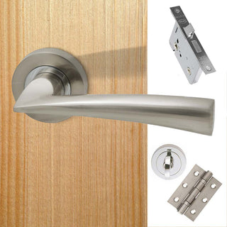 Image: Mars Bathroom Door Handle Pack - Polished Chrome - Satin Nickel