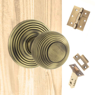 Image: Ripon Reeded Old English Mortice Knob - Matt Antique Brass Handle Pack