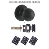 Ripon Reeded Old English Mortice Knob - Matt Black Handle Pack