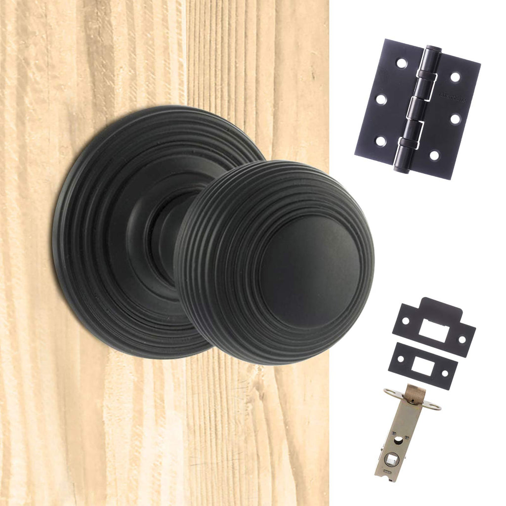 Ripon Reeded Old English Mortice Knob - Matt Black Handle Pack