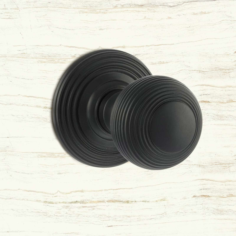 Ripon Reeded Old English Mortice Knob - Matt Black