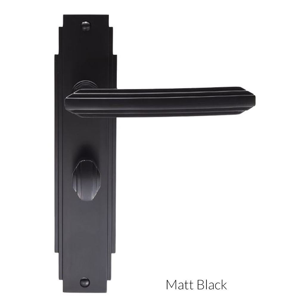 Art Deco ADR013 Bathroom Backplate Lever Lock Door Handles - Matt Blac