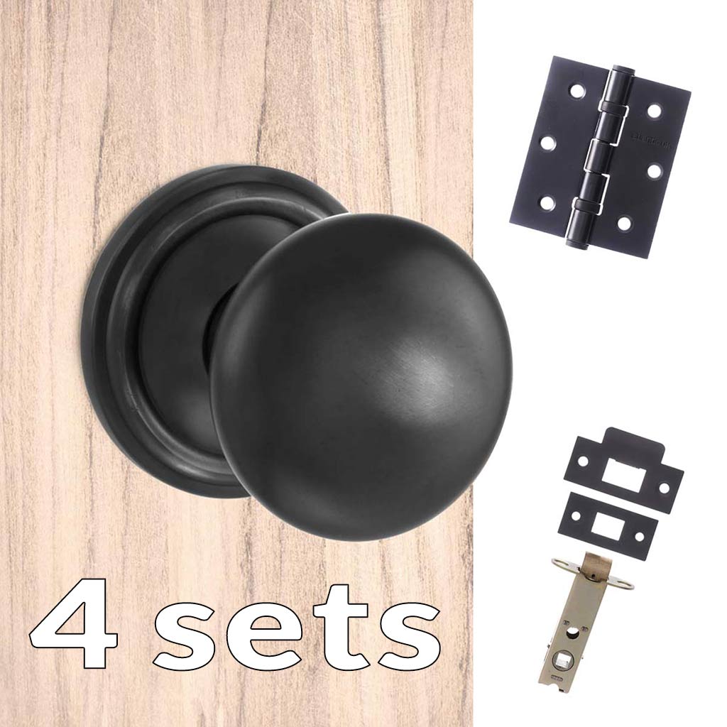 Four Pack Harrogate Mushroom Old English Mortice Knob - Matt Black