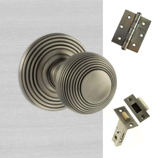 Image: Ripon Reeded Old English Mortice Knob - Matt Gun Metal Handle Pack