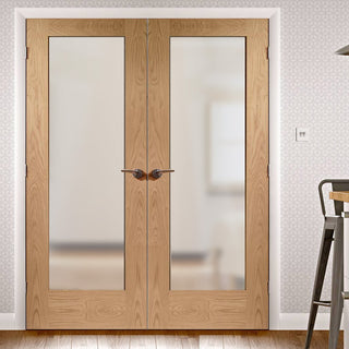 Image: Simpli Double Door Set - Patt 10 Oak Shaker Door - Obscure Glass - Prefinished