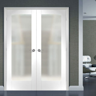 Image: Simpli Double Door Set - Pattern 10 Full Panel Door - Obscure Glass - White Primed
