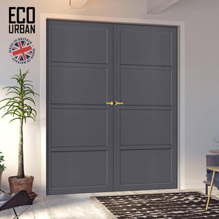 Image: Brooklyn 4 Panel Solid Wood Internal Door Pair UK Made DD6307 - Eco-Urban® Stormy Grey Premium Primed