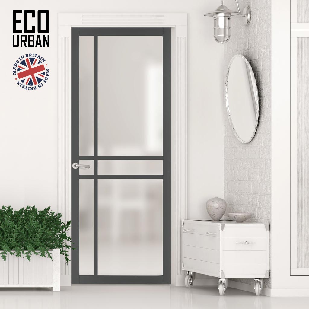 Handmade Eco-Urban Glasgow 6 Pane Solid Wood Internal Door UK Made DD6314SG - Frosted Glass - Eco-Urban® Stormy Grey Premium Primed