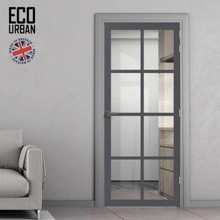 Image: Perth 8 Pane Solid Wood Internal Door UK Made DD6318G - Clear Glass - Eco-Urban® Stormy Grey Premium Primed