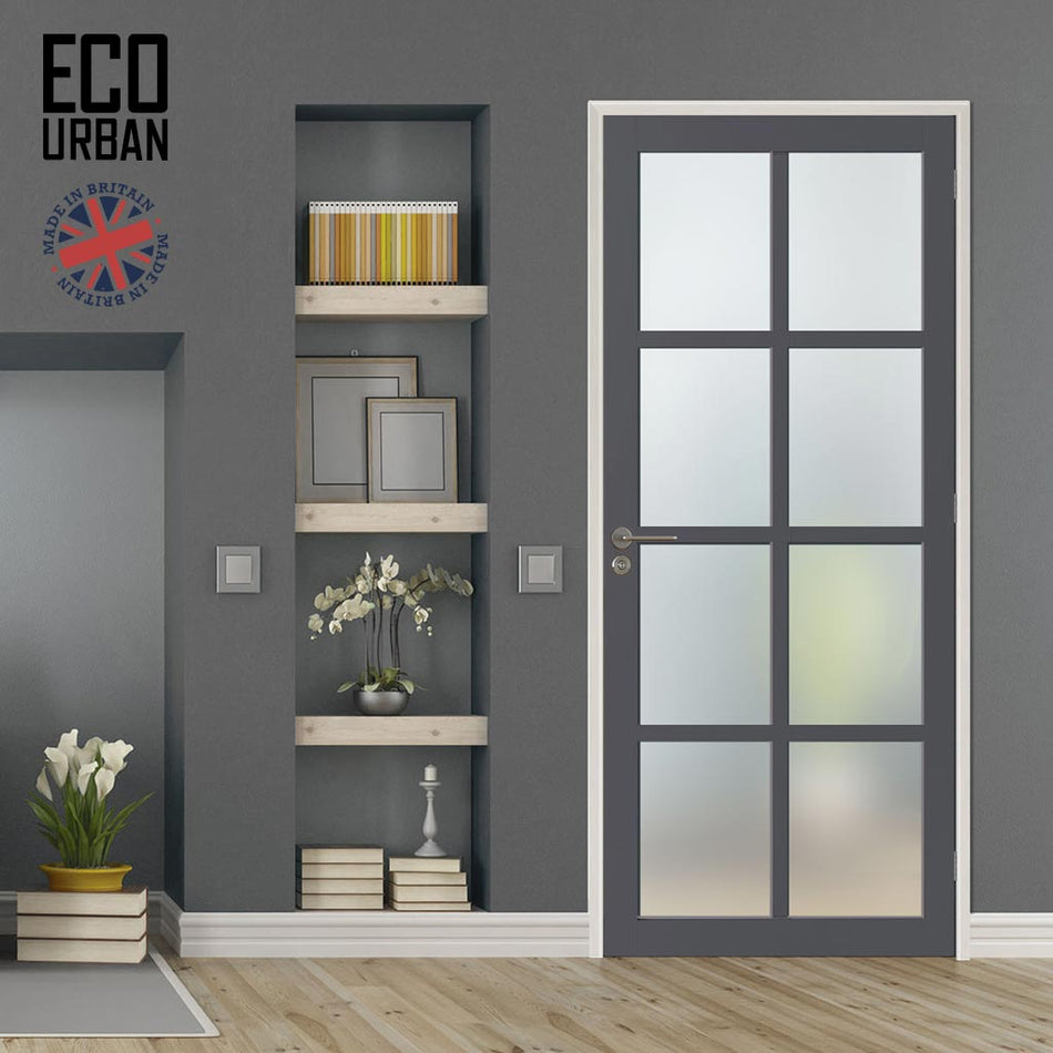 Handmade Eco-Urban Perth 8 Pane Solid Wood Internal Door UK Made DD6318SG - Frosted Glass - Eco-Urban® Stormy Grey Premium Primed