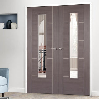 Image: Laminate Vancouver Medium Grey Door Pair - Clear Glass - Prefinished