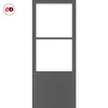 Top Mounted Black Sliding Track & Solid Wood Door - Eco-Urban® Berkley 2 Pane 1 Panel Solid Wood Door DD6309G - Clear Glass - Stormy Grey Premium Primed