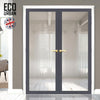 Baltimore 1 Pane Solid Wood Internal Door Pair UK Made DD6301G - Clear Glass - Eco-Urban® Stormy Grey Premium Primed