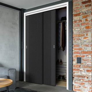 Image: Minimalist Wardrobe Door & Frame Kit - Two Melbourne Ash Grey Door - Prefinished