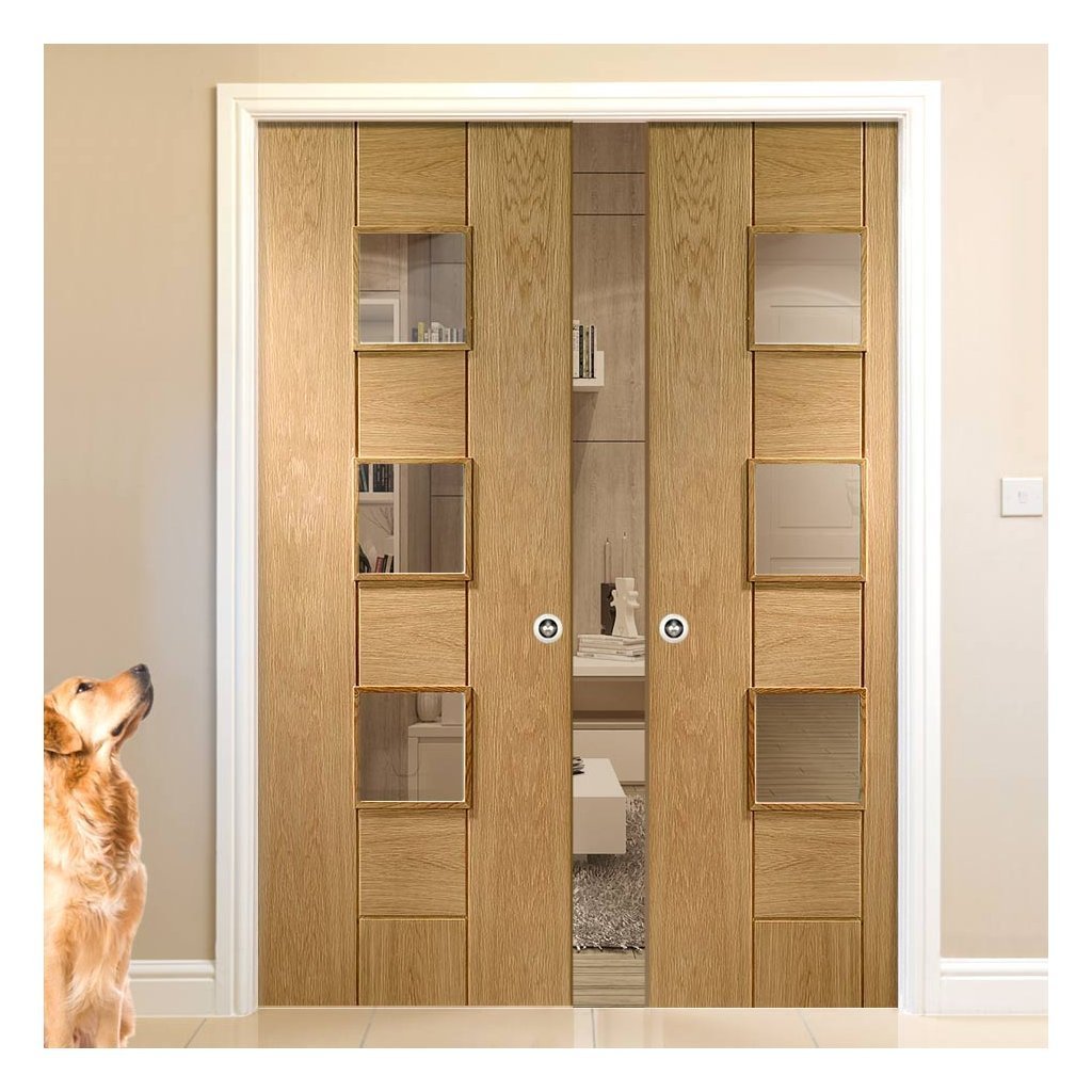 Bespoke Messina Oak Glazed Double Pocket Door