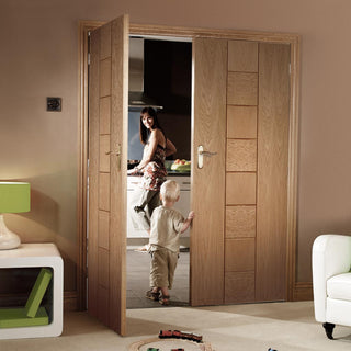 Image: Messina Oak Flush Internal Door Pair - Prefinished