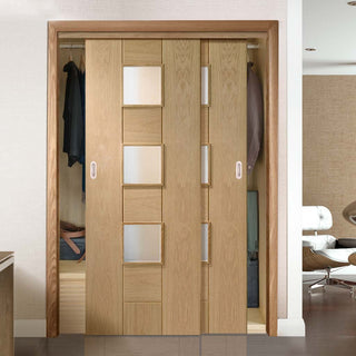 Image: Bespoke Thruslide Messina Oak Glazed 2 Door Wardrobe and Frame Kit - Prefinished