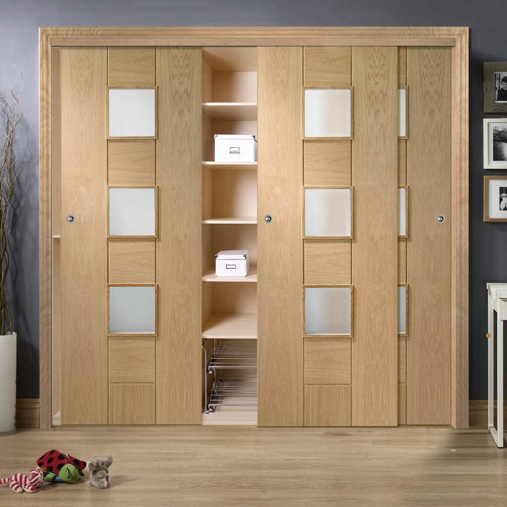 Bespoke Thruslide Messina Oak Glazed 3 Door Wardrobe and Frame Kit - Prefinished