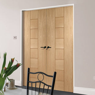 Image: Bespoke Messina Oak Flush Door Pair - Prefinished