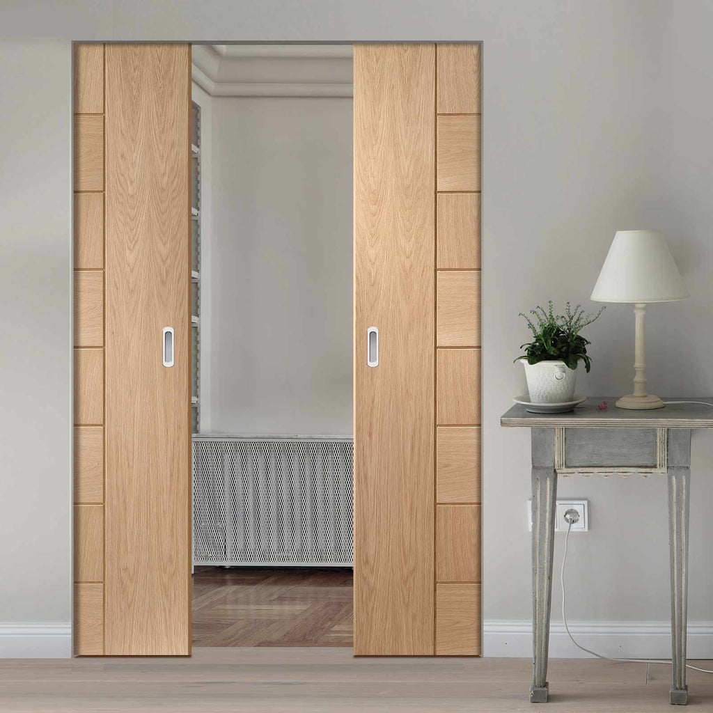 Messina Oak Flush Absolute Evokit Double Pocket Door