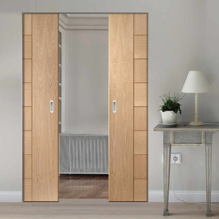 Image: Messina Oak Flush Absolute Evokit Double Pocket Door