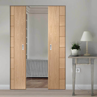 Image: Bespoke Messina Oak Flush Double Frameless Pocket Door - Prefinished