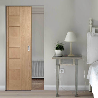 Image: Bespoke Messina Oak Flush Single Frameless Pocket Door - Prefinished