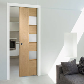 Image: Bespoke Messina Oak Glazed Single Pocket Door - Prefinished